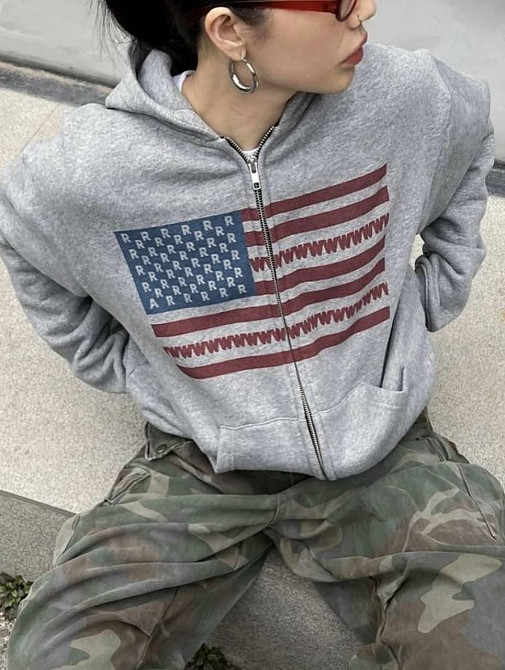 Жіноче утеплене оверсайз худі на блискавці з прапором тринитка на флісі Одеса - фото 4