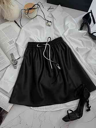 Женская базовая мини юбка на резинке эко-кожа + вискоза Черный, 46/48 Одесса