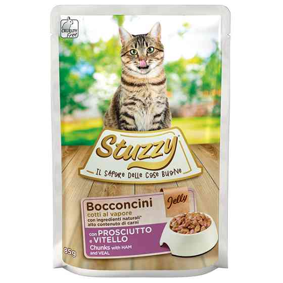 Stuzzy Cat Ham and Veal ШТУЗИ ВЕТЧИНА ТЕЛЯТИНА в желе консервы для котов, влажный корм, пауч 85г Киев