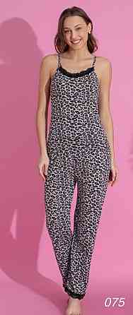 Жіноча принтована піжама-двійка: майка та штани з мереживом Сірий, 42/44 Одеса