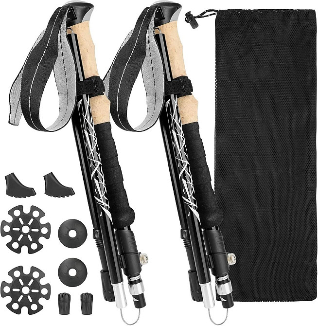 Туристичні трекінгові палиці складані комплект 2 шт, скандинавські палиці для ходьби легкі алюмінієві, чорні для походу альпінізму Київ - фото 1