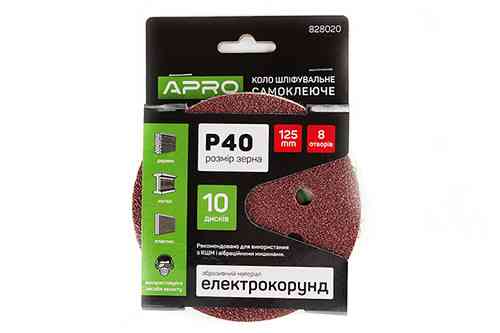 Круг шлифовальный 8 отверстий (на липучке) 125мм Р40 APRO Ровно