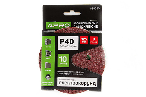 Круг шлифовальный 8 отверстий (на липучке) 125мм Р40 APRO Ровно - изображение 1