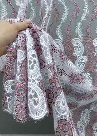 Тюль VR-Textil 1691т Органза с вышивкой Бордовый с белым 300х270 см (42-0732) Киев