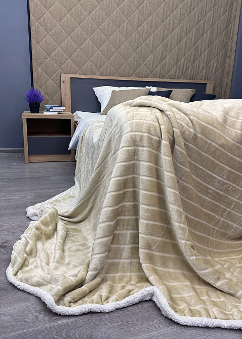 Плед двосторонній 155х200 см (+-5см) рельєфний із штучною овчиною Пісочний з білим (87-073) Київ - фото 7