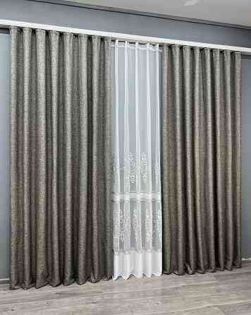 Комплект штор VR-Textil Лен ALORA-TON 200х270 2шт и Тюль 500х270 1871ш-1701т Серый с белым 71-202/6 Киев