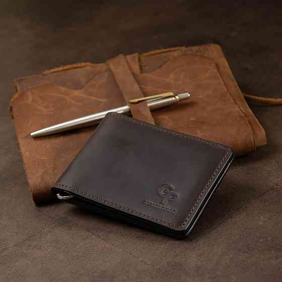 Шкіряний чоловічий затиск для грошей Коричневий (GRANDE PELLE) Київ