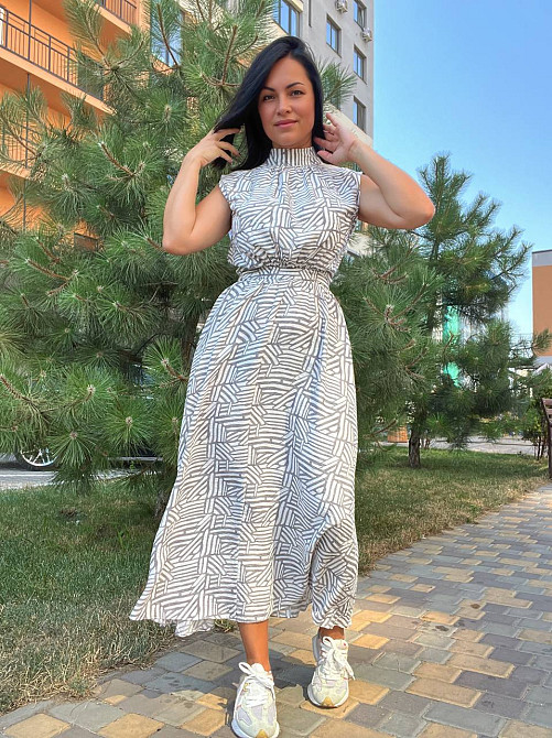 Платье женское INDIGO BLUE 024569 длинное без рукавов воротник стойка серое, серый, S Одесса - изображение 5