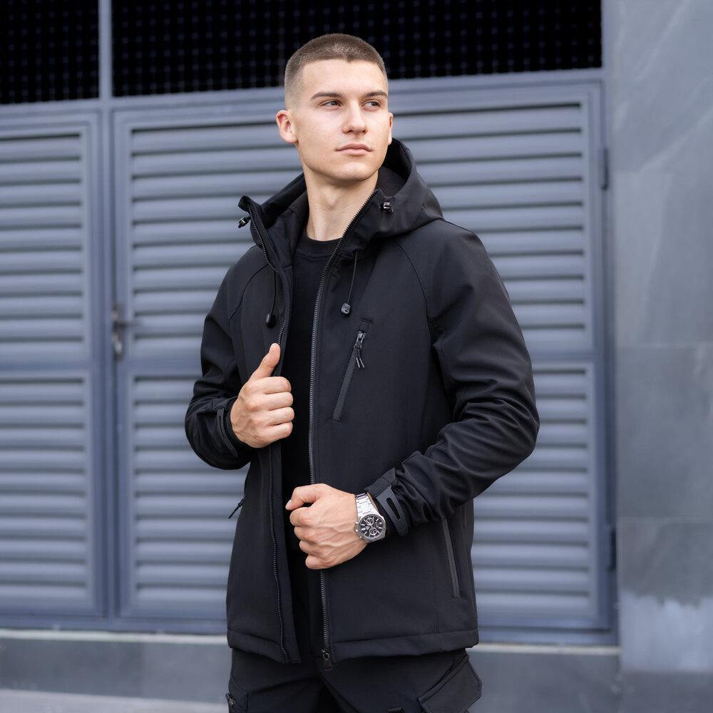 Чоловіча куртка soft shell Pobedov Matrix софтшелл Куртка демісезонна з капюшоном осінь весна чорна Одеса - фото 3