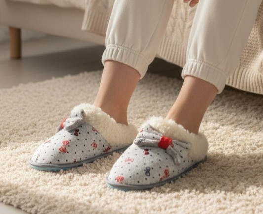 Капці жіночі закриті пальчики на овчині теплі, горох бантик сірі Одеса - фото 2