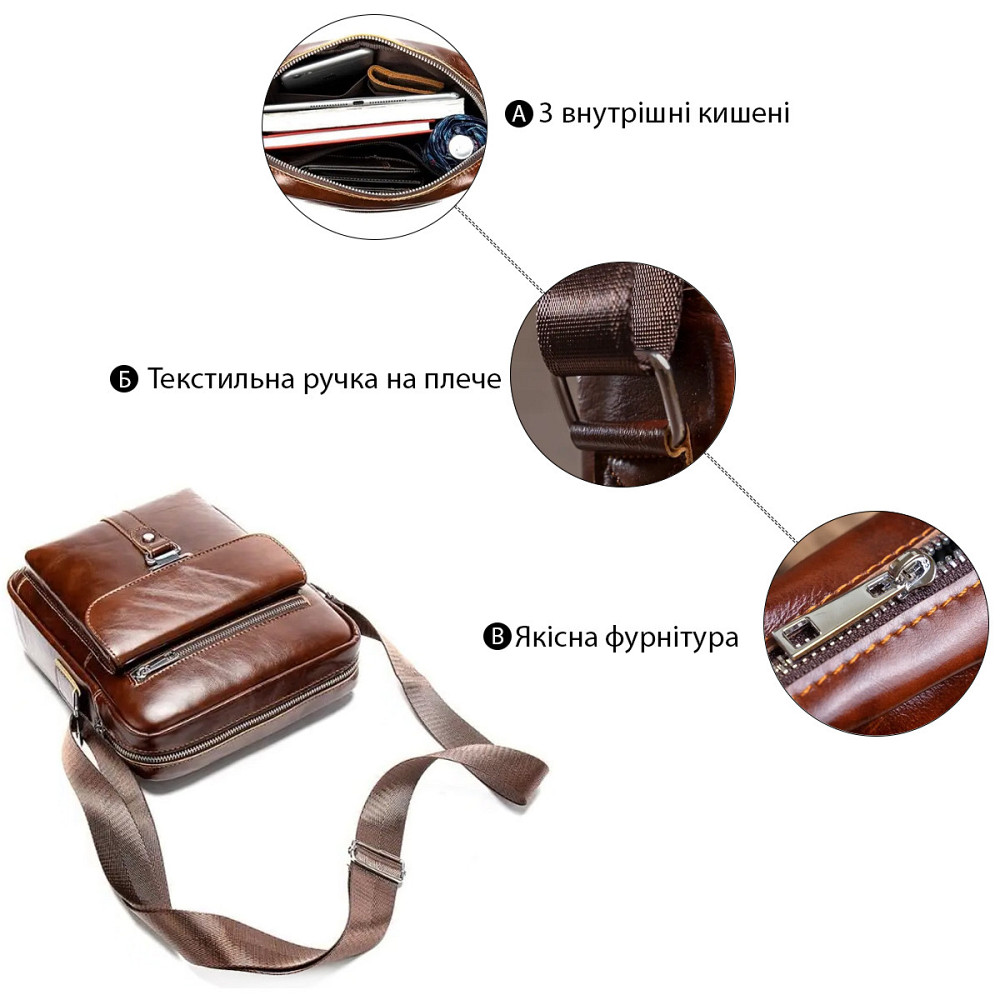 Сумка стильная мужская Коричневая (Vintage) Киев - изображение 18