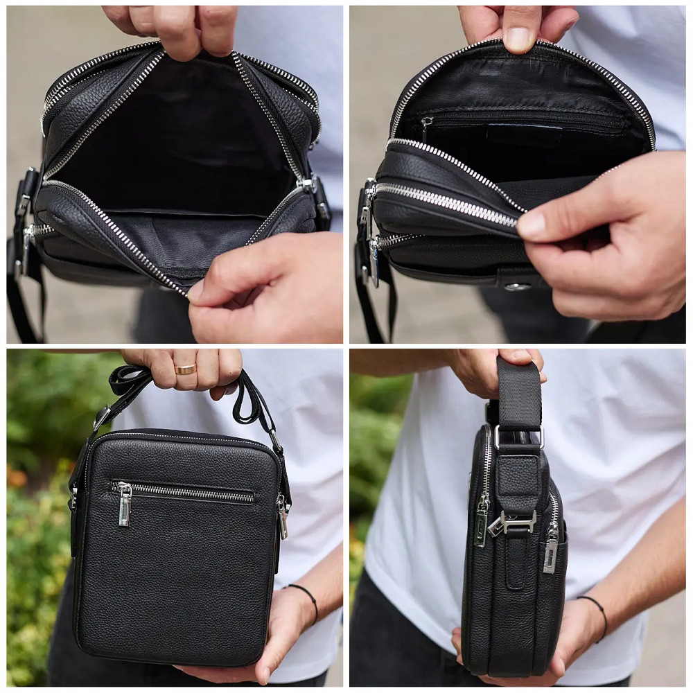 Мужская черная кожаная сумка-мессенджер Кожаный мужской мессенджер черный Tiding Bag Киев - изображение 10