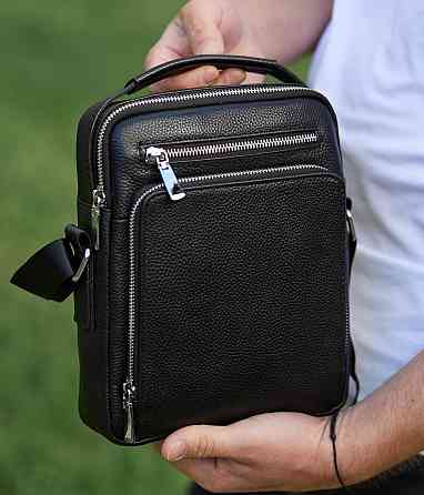 Сумка месенджер чоловіча шкіряна через плече чорна Tiding Bag Київ