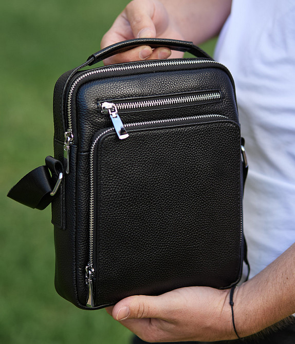 Сумка месенджер чоловіча шкіряна через плече чорна Tiding Bag Київ - фото 2