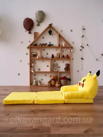 Дитяче крісло-ліжко м'яке "Пікачу", розкладне, плюшеве, дитяче крісло трансформер для малюків, жовтий Хмельницький