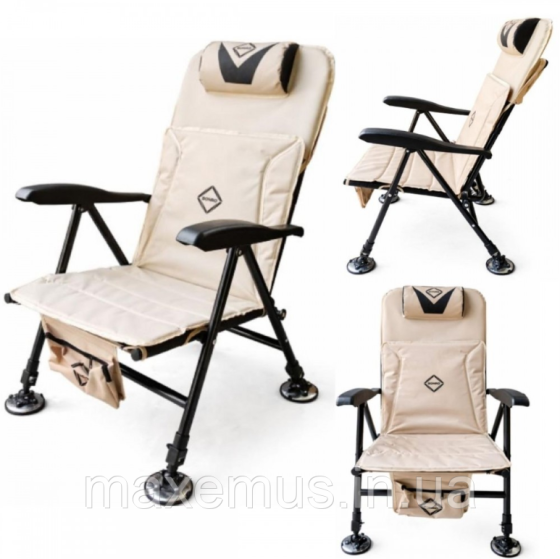 Кресло карповое рыболовное раскладное с телескопическими ножками Bonro B-115 Бежевое (до 150 кг) Мостиска