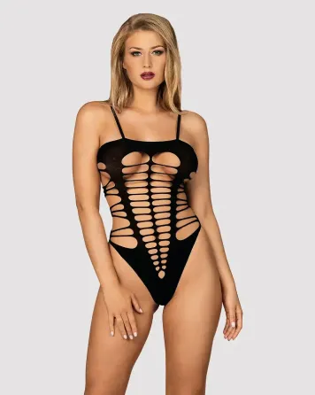 Бодістокінг із поперечними вирізами Obsessive B122 teddy S/M/L, чорний Львів