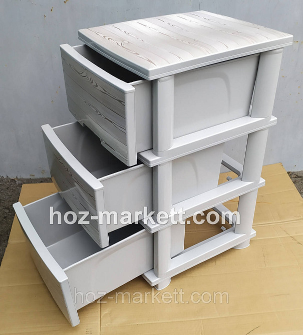 Тумбочка пластиковая комод на 3 ящика с рисунком под дерево светлый Харьков - изображение 6