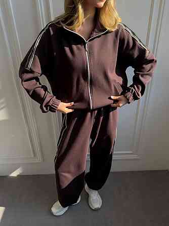 Жіночий стильний повсякденний костюм із тканини Lacoste Double Face Шоколад Одеса