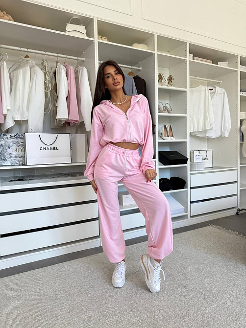 Женский прогулочный костюм двойка: зип худи и штаны двунитка Розовый, 46/48 Одесса - изображение 6