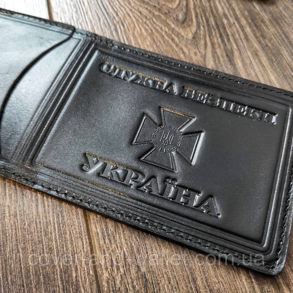 Шкіряна обкладинка СБУ з додатковою кишенею чорного кольору Київ - фото 7