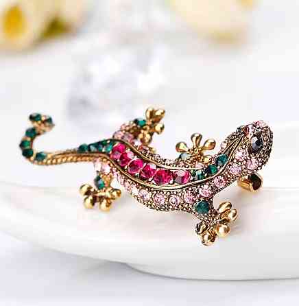 Брошь ящерица со стразами винтажная золотая брошь животное декоративное украшение Киев