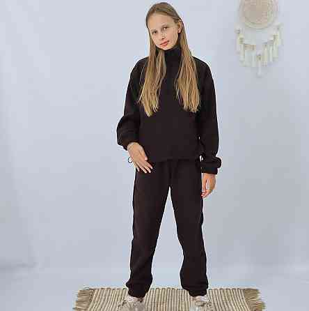 Дитячий флісовий теплий костюм на зиму (толстовка на затяжках+штани)  Шоколад Кам'янець-Подільський