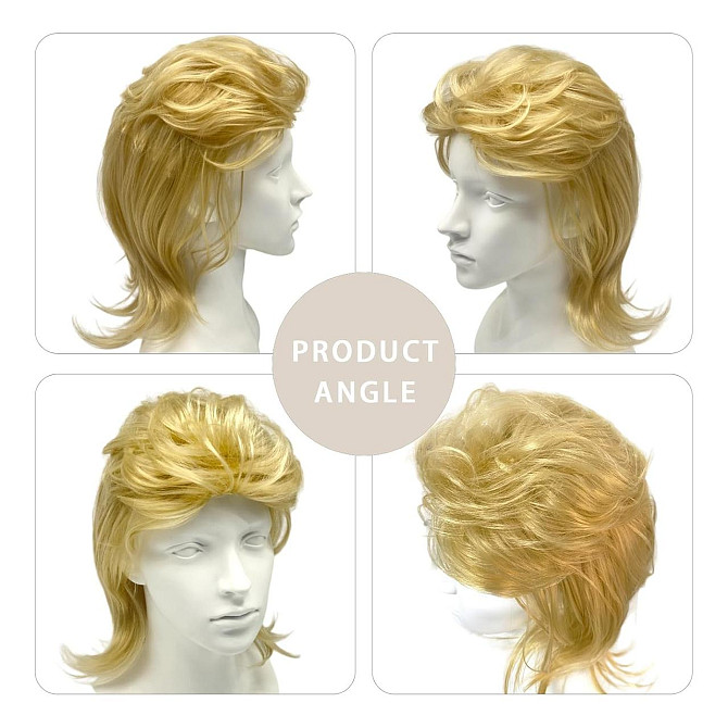 Мужской парик ретро mullet светло-русый волнистый в стиле 80-х, для косплея, тематических вечеринок, Киев - изображение 1