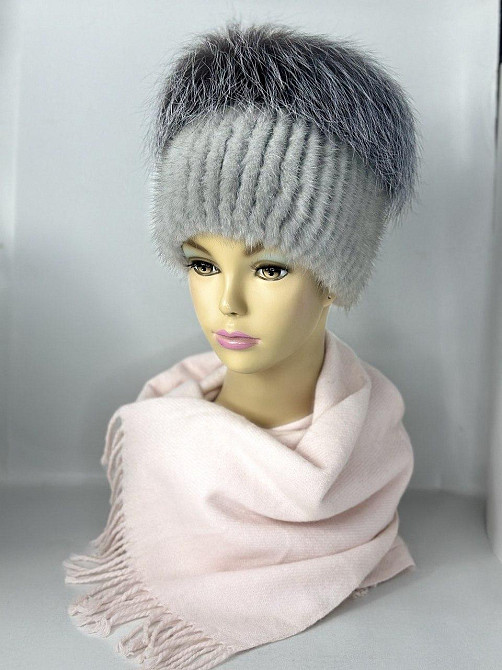 Женская норковая шапка кубанка Джесика Серый Харьков - изображение 4