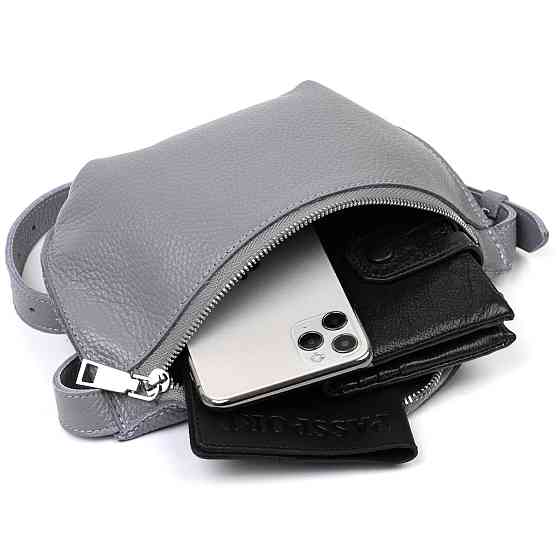 Оригінальна жіноча бананка із натуральної шкіри Shvigel 16379 Сірий Київ