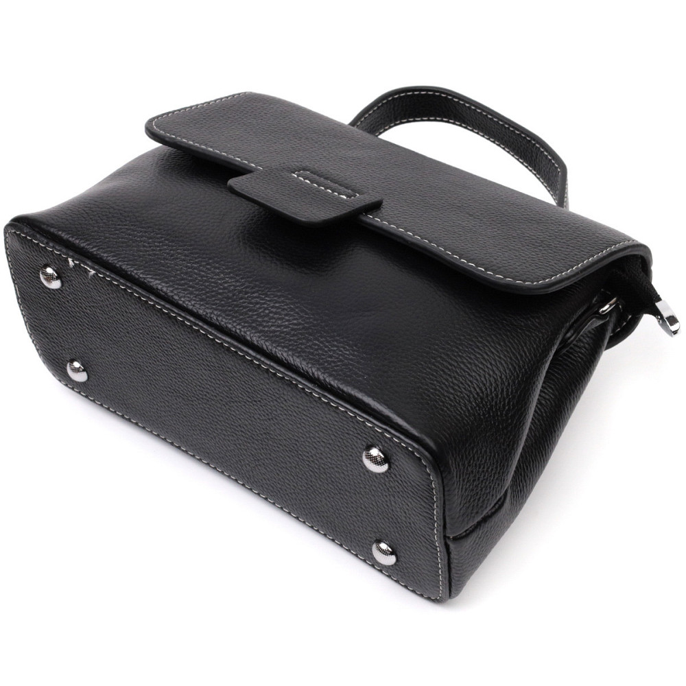 Сумка сетчел у класичному кольорі для жінок з натуральної шкіри Vintage 22291 Чорна Київ - фото 3