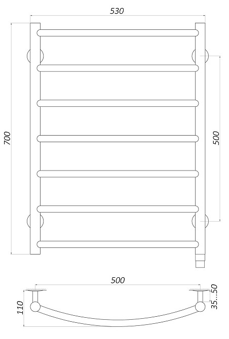 Рушникосушарка UNIO LD ЕU 700-500-7 BLK Лесенка Дуга электро черная (000029424) Киев - изображение 5