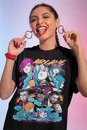 Футболка для мальчика аниме Джинкс Аркане Джапанесе Аниме оверсайз (рост от 165 до 180 ) Черний AnimeJ0369m Днепр