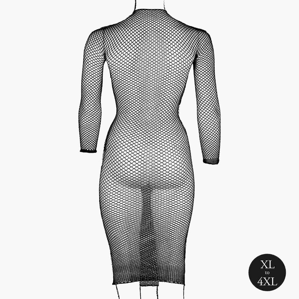 Жіноча довга сукня з сітчастою структурою та коміром-гольф Le Desir Long Dress Fishnet, чорна Sex Aura Київ - фото 3