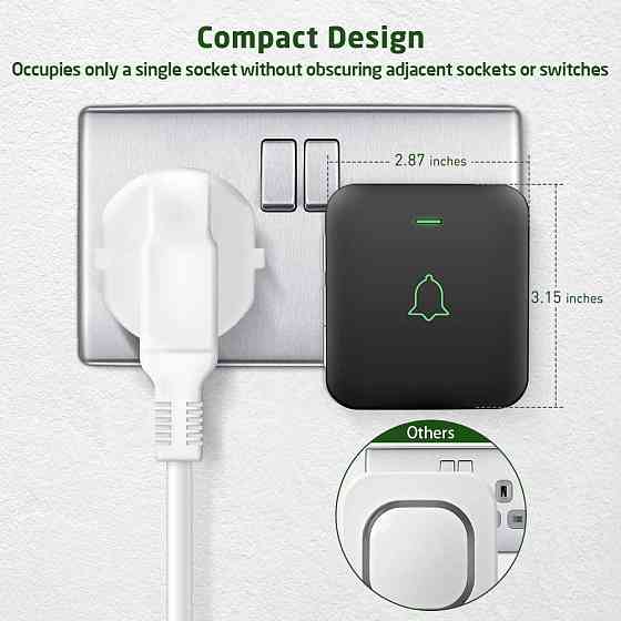 Дополнительный приемник для дверного звонка AVANTEK Mini Plug-in, 115 дБ, 52 мелодии, черный Киев