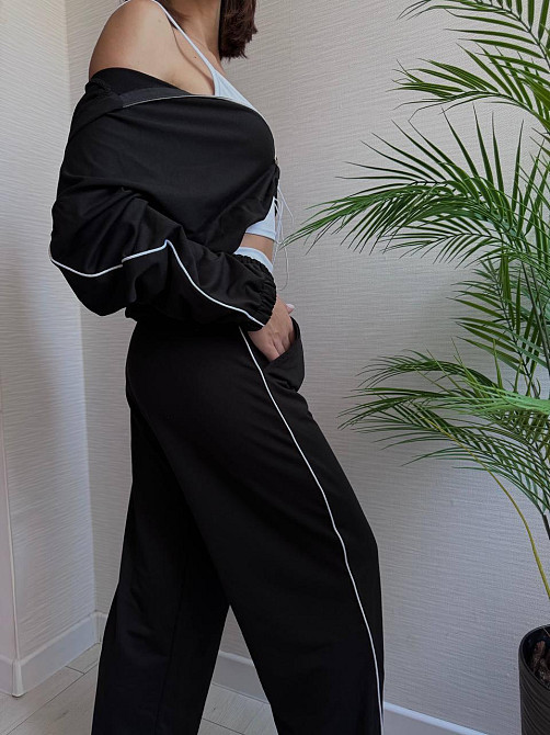 Женский прогулочный костюм тройка: кофта топ и штаны  двунить + микродайвинг Черный, 46/48 Одесса - изображение 7