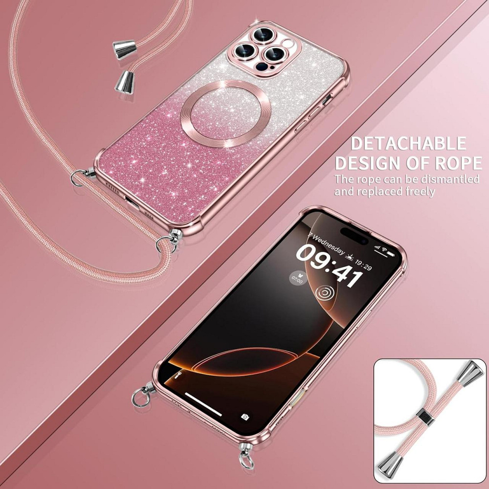 Чехол Phoona для iPhone 16 Pro с ремешком MagSafe блестящий защитный TPU противоударный розовый Киев - изображение 6