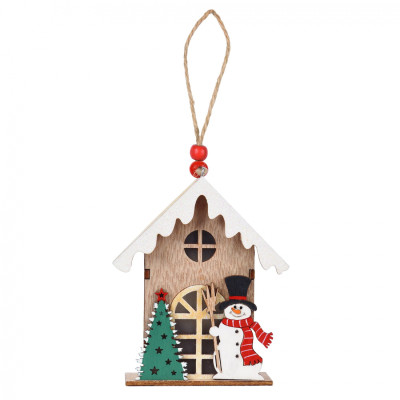 Украшение декоративное YES! Fun Домик со снеговиком 11 см дерево LED (975072) Винница - изображение 1