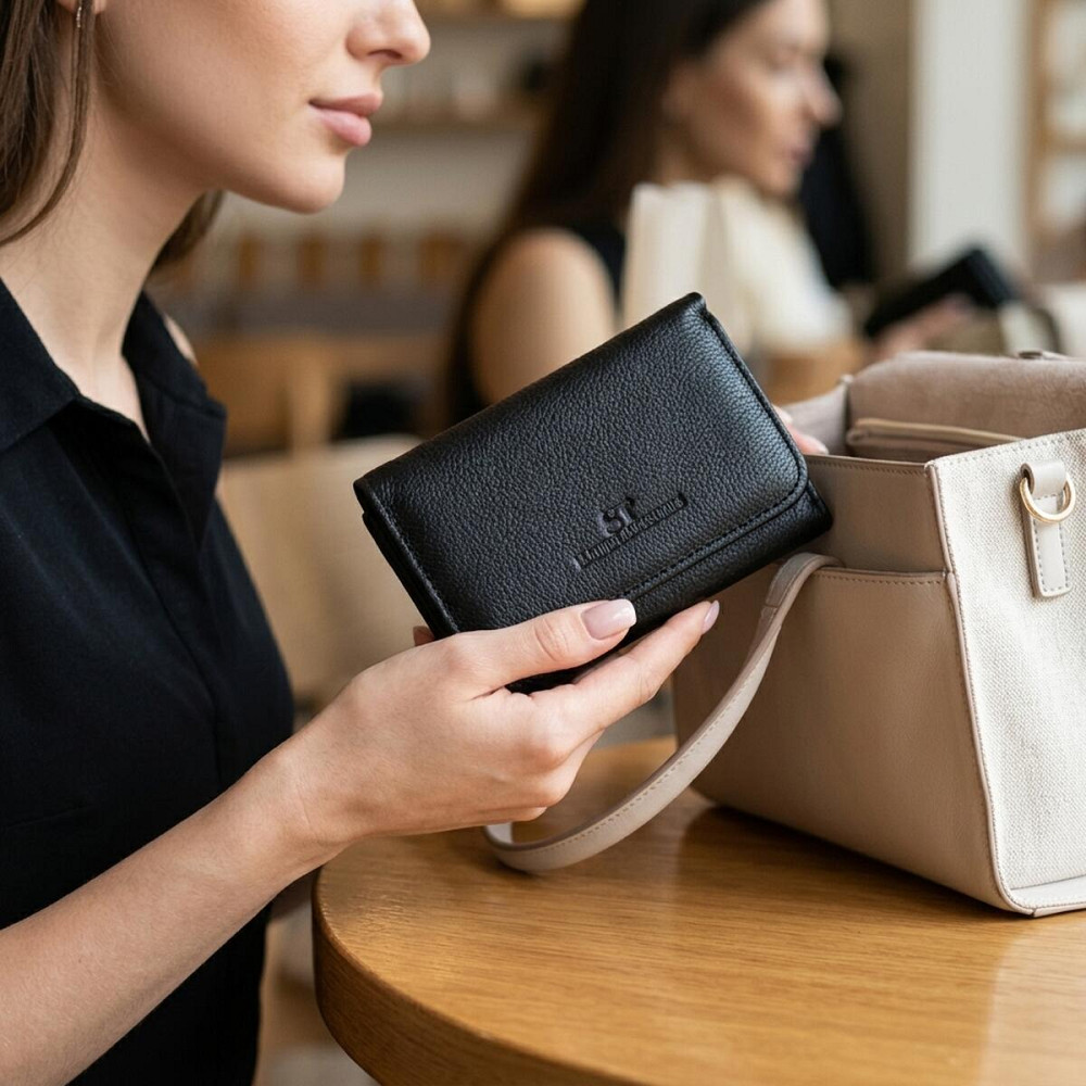 Красивое женское портмоне с монетницей из натуральной кожи ST Leather 22728 Черный Киев - изображение 12