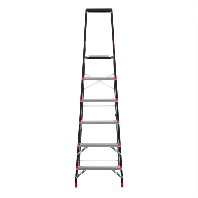 Драбина сталева, 6 сходинок, лоток для інвентарю, висота: 1787 мм, висота: висота до платформи: 1280 мм, 150 кг INTERTOOL LT-0056 Київ - фото 3
