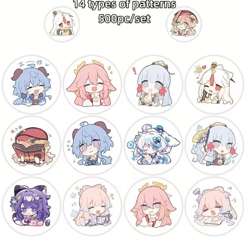 Набор наклеек Genshin Impact – 500 шт (14 дизайнов) мультяшных наклеек в рулоне Киев - изображение 9