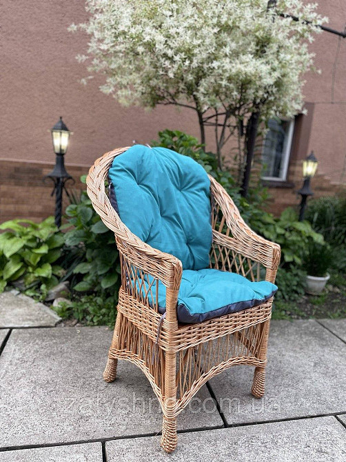 Крісло плтеное из лозы с подушкой голубой Киев - изображение 3