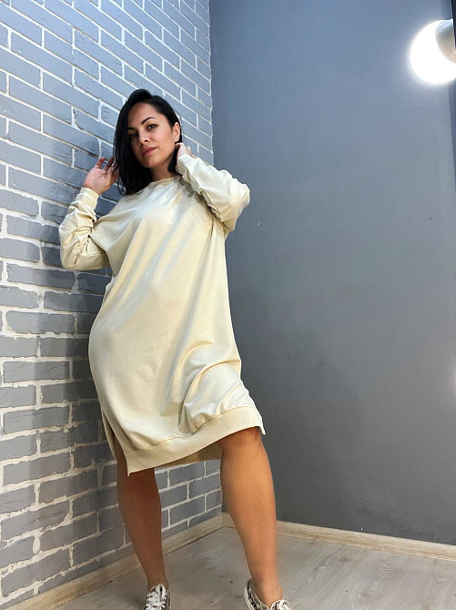 Сукня жіноча MY CITY 8211 спортивна середня довжина розрізи знизу резинка двунитка one size, молочний, one size Київ - фото 14