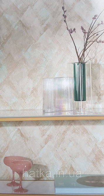 Обои виниловые на флизелине Grandeco Universe 5 метровые абстракция бежевые золотистые бирюзовые Киев - изображение 1