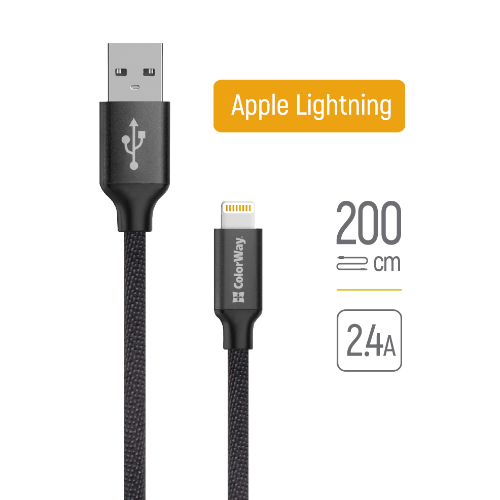 Кабель USB Lightning ColorWay CW-CBUL007-BK 2,4A 2м чорний Житомир