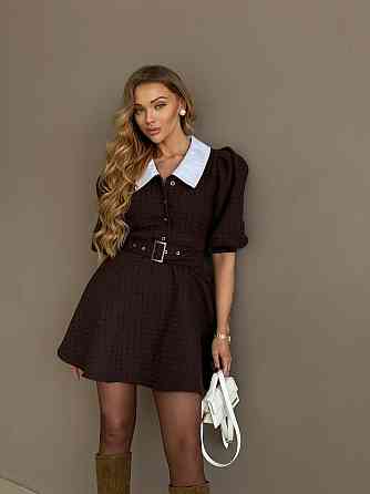 Жіноча елегантна мінісукня з акцентним білим коміром твід-шанель M Одеса