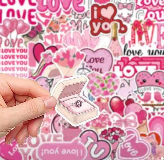 Наклейки Love романтичные розовые сердца 50 шт виниловые набор Киев