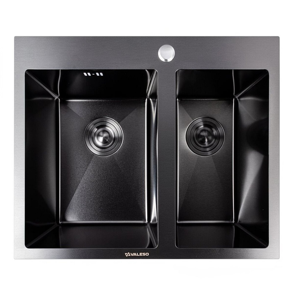 Мийка кухонна нержавіюча сталь PVD чорна на дві чаші для кухні VALESO 60*50D Handmade 3.0/0.8 Коломия - фото 7