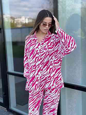 Костюм жіночий літній льон Малиновий Тваринні принти XL-XXL Харків