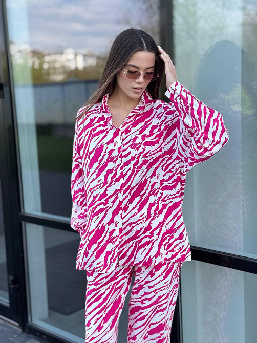 Костюм женский летний лен Малиновый Животные принты XL-XXL Харьков - изображение 1